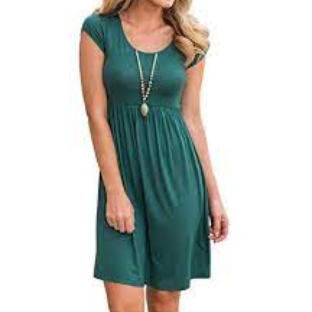 Govc Women Summer Casual Tunic Short Sleeve Loose Dress(Black,L)